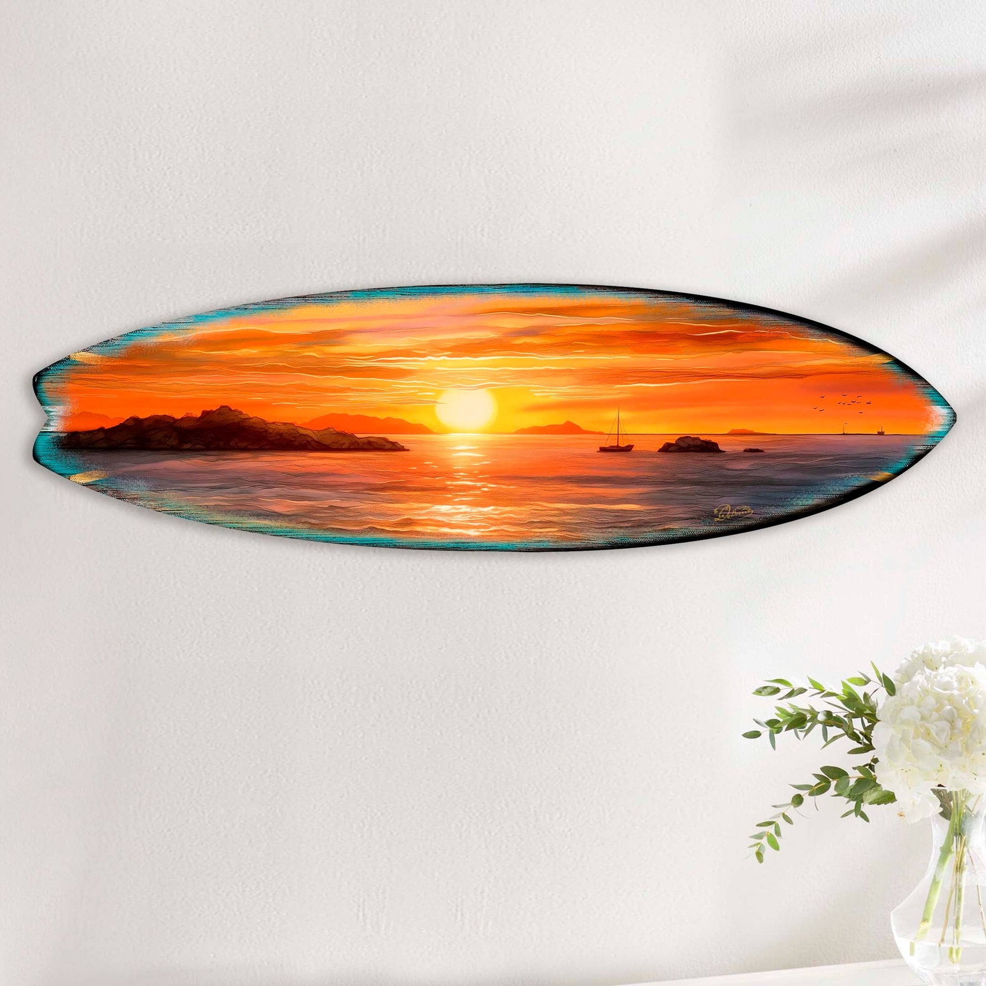 Sunset Symphony Surfboard Coastal Wall Art by G. DeBrekht - Coastal Holiday Decor - 8490133HS-3