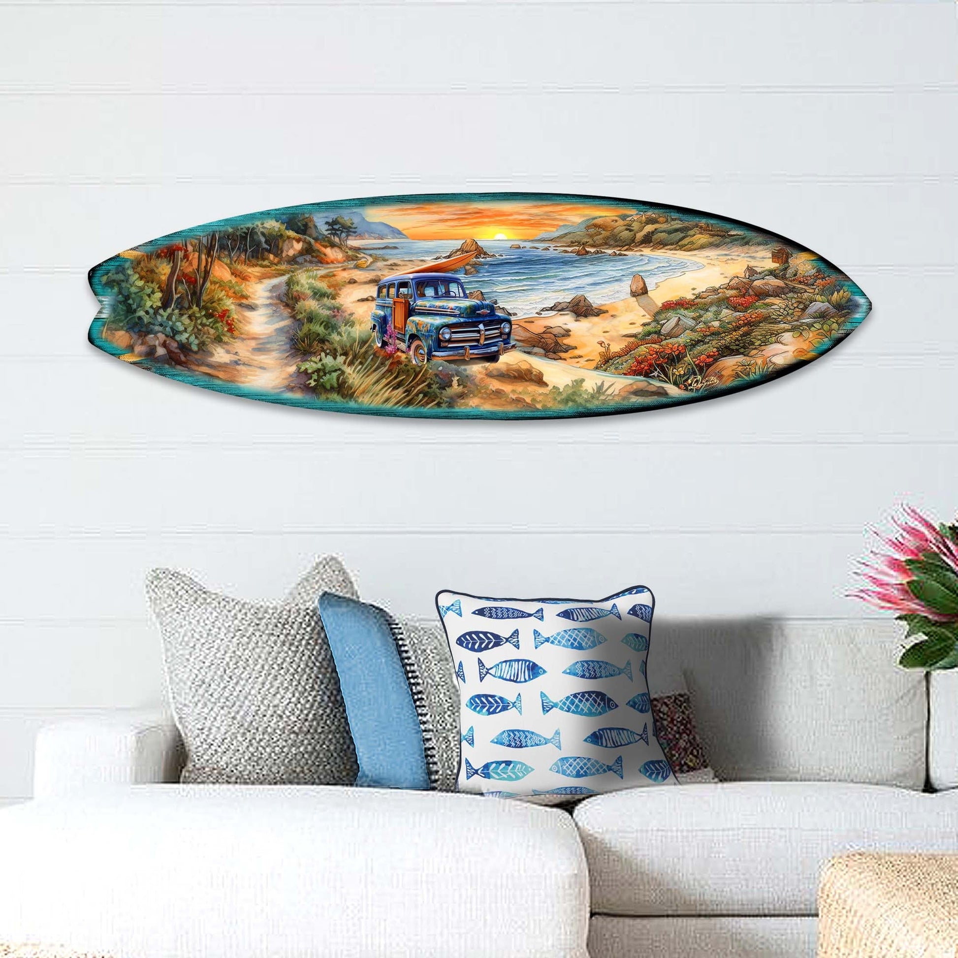 Morning Beach Surfboard Coastal Wall Art by G. DeBrekht - Coastal Holiday Decor - 8490125HS-0