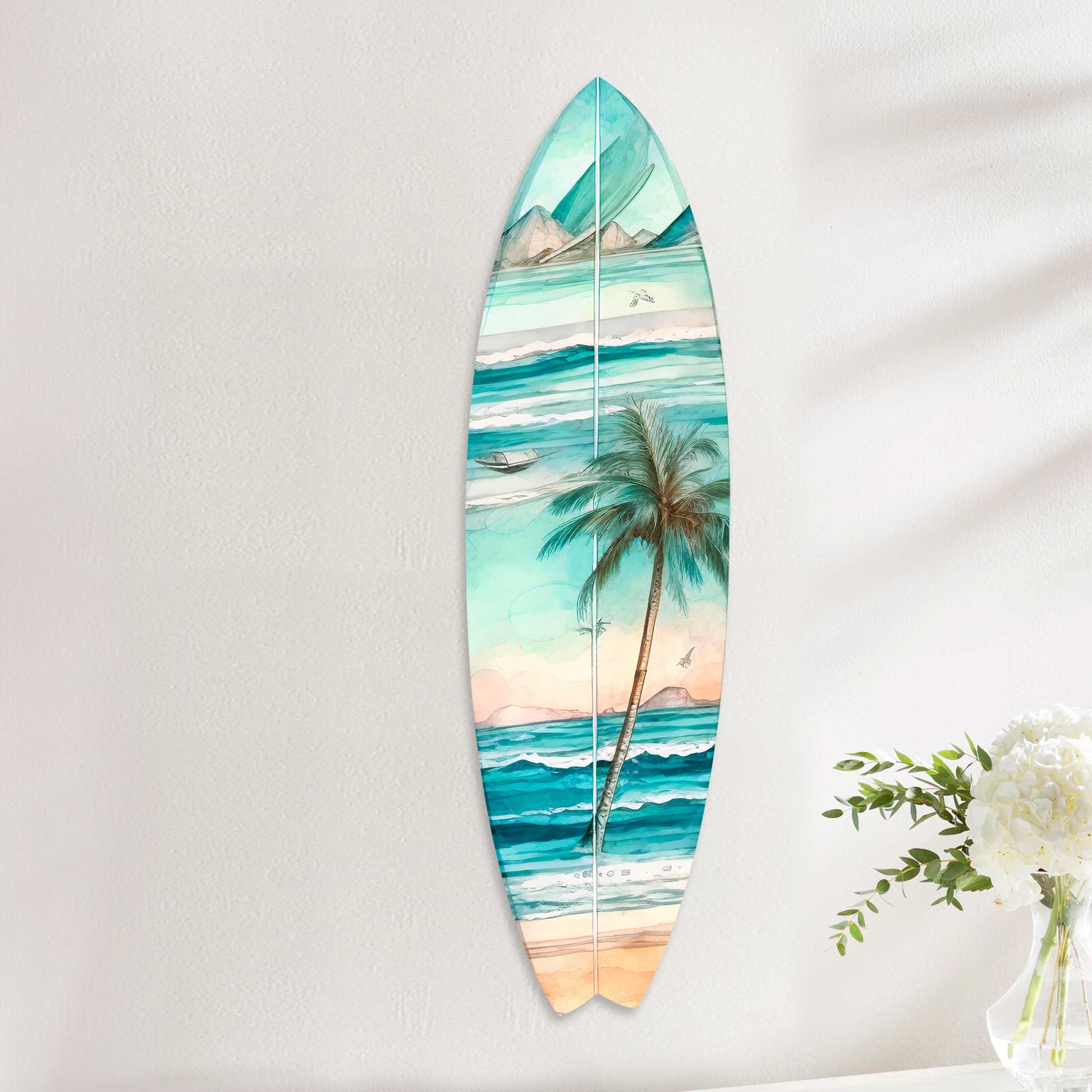 Tropical Palm Surfboard Coastal Wall Art by G. DeBrekht - Coastal Holiday Decor - 8490112HS-2