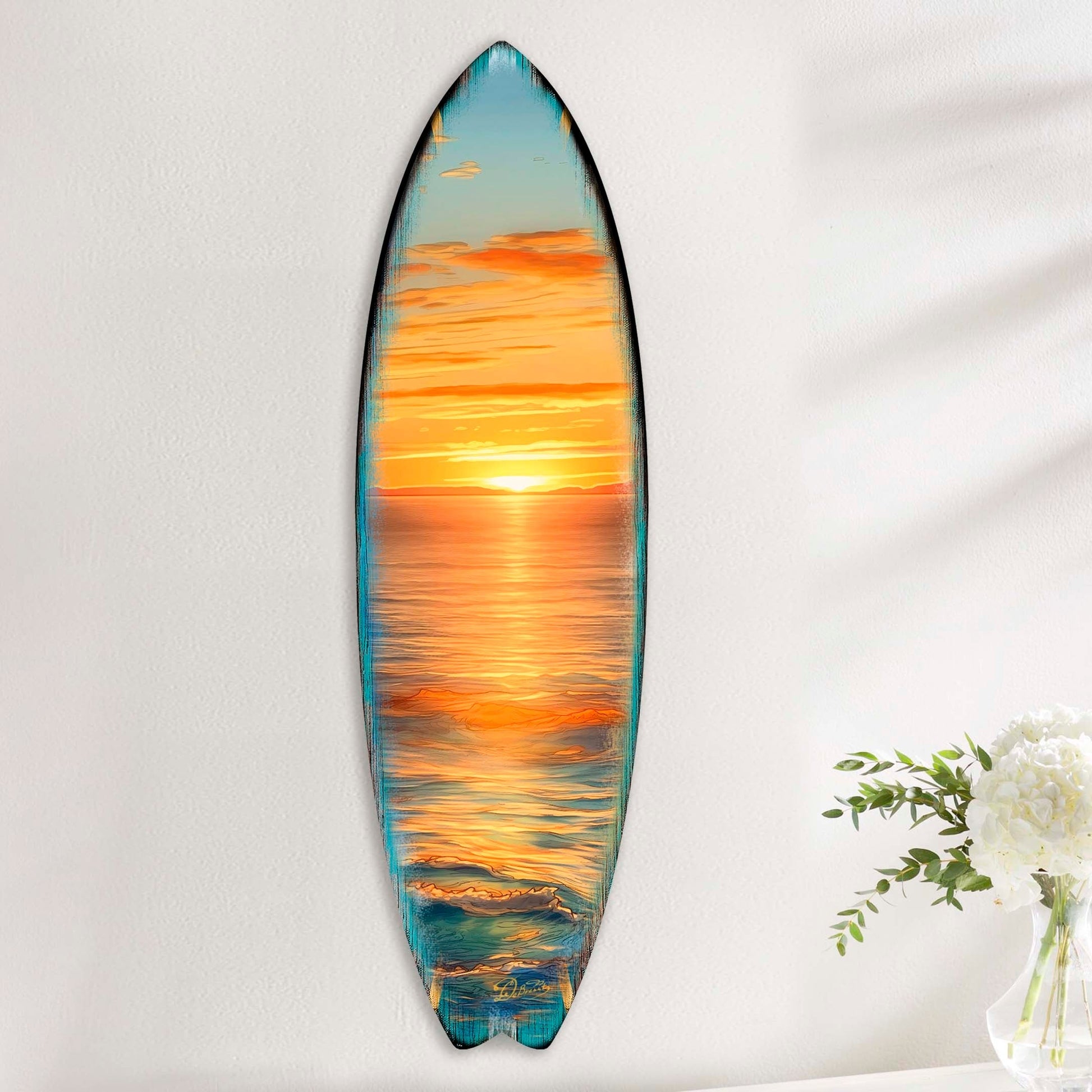 Golden Waves Surfboard Coastal Wall Art by G. DeBrekht - Coastal Holiday Decor - 8490134HS-3