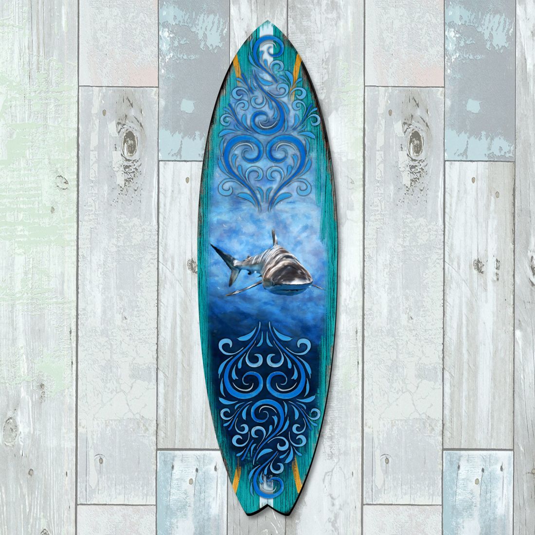Shark Surfboard Coastal Door Art by G. DeBrekht - Coastal Sea-Life Decor - 8490104HS-2