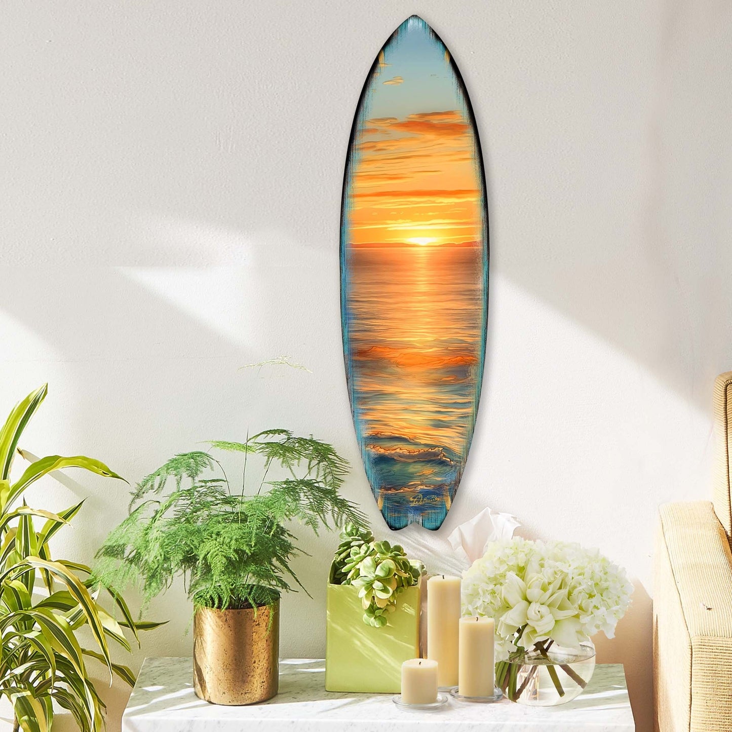 Golden Waves Surfboard Coastal Wall Art by G. DeBrekht - Coastal Holiday Decor - 8490134HS-1