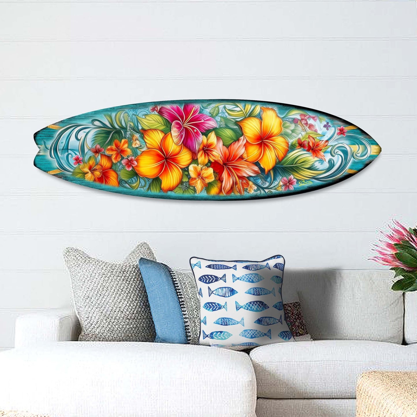 Hawaiian Flowers Surfboard Coastal Wall Art by G. DeBrekht - Coastal Holiday Decor - 8490121HS-0