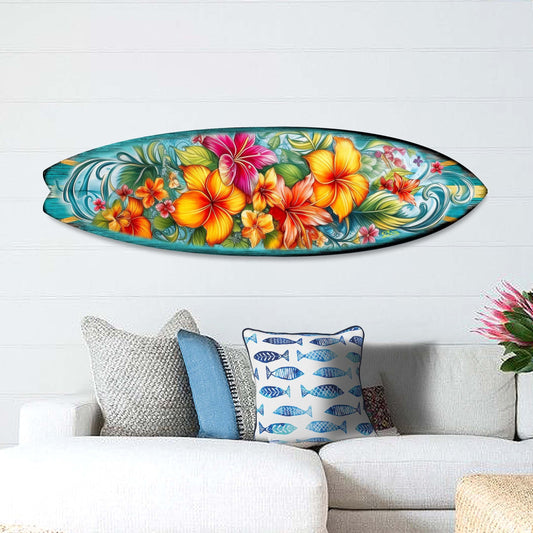 Hawaiian Flowers Surfboard Coastal Wall Art by G. DeBrekht - Coastal Holiday Decor - 8490121HS-0