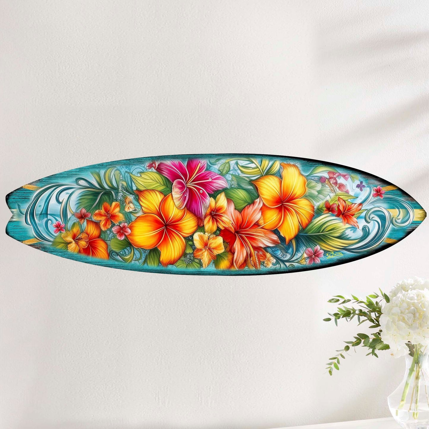 Hawaiian Flowers Surfboard Coastal Wall Art by G. DeBrekht - Coastal Holiday Decor - 8490121HS-1