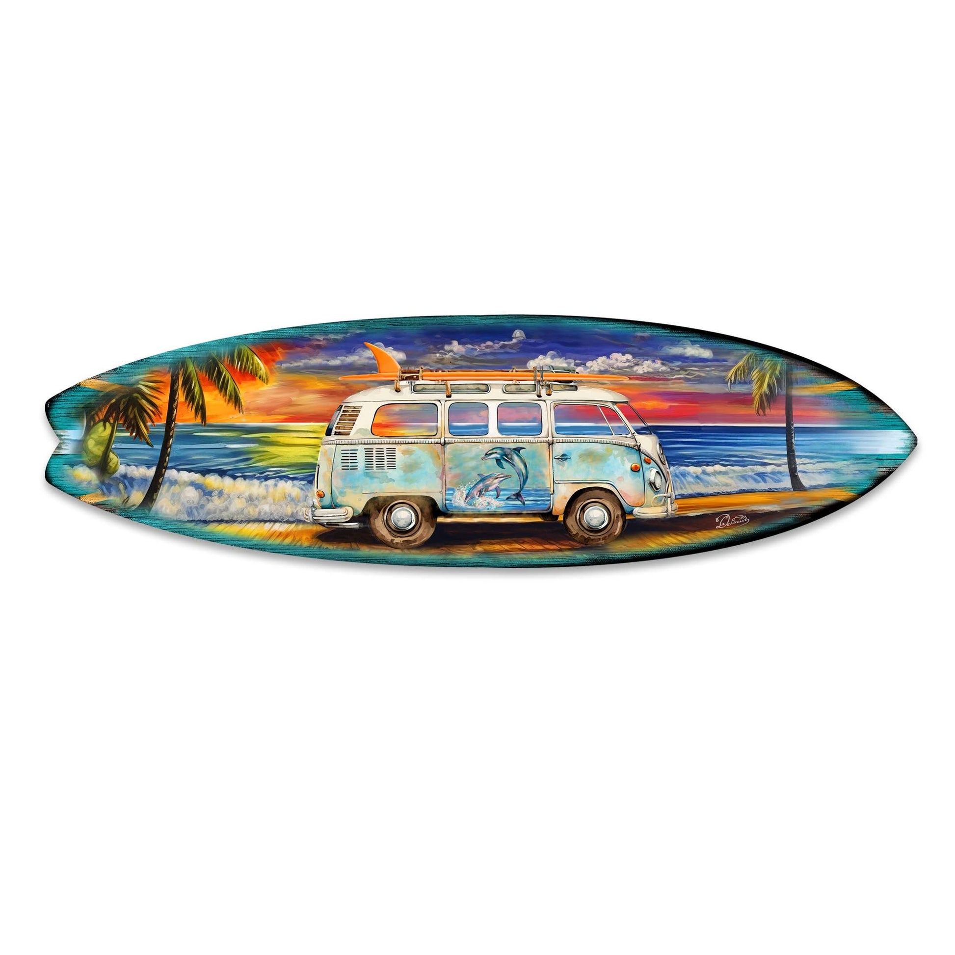 Surf Van at the Beach Surfboard Coastal Wall Art by G. DeBrekht - Coastal Holiday Decor - 8490120HS-4