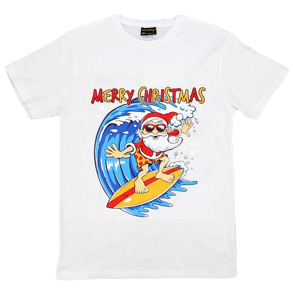 NNEDSZ New Funny Adult Xmas Christmas T Shirt Tee Mens Womens 100% Cotton Jolly Ugly, Santa Surf (White), S
