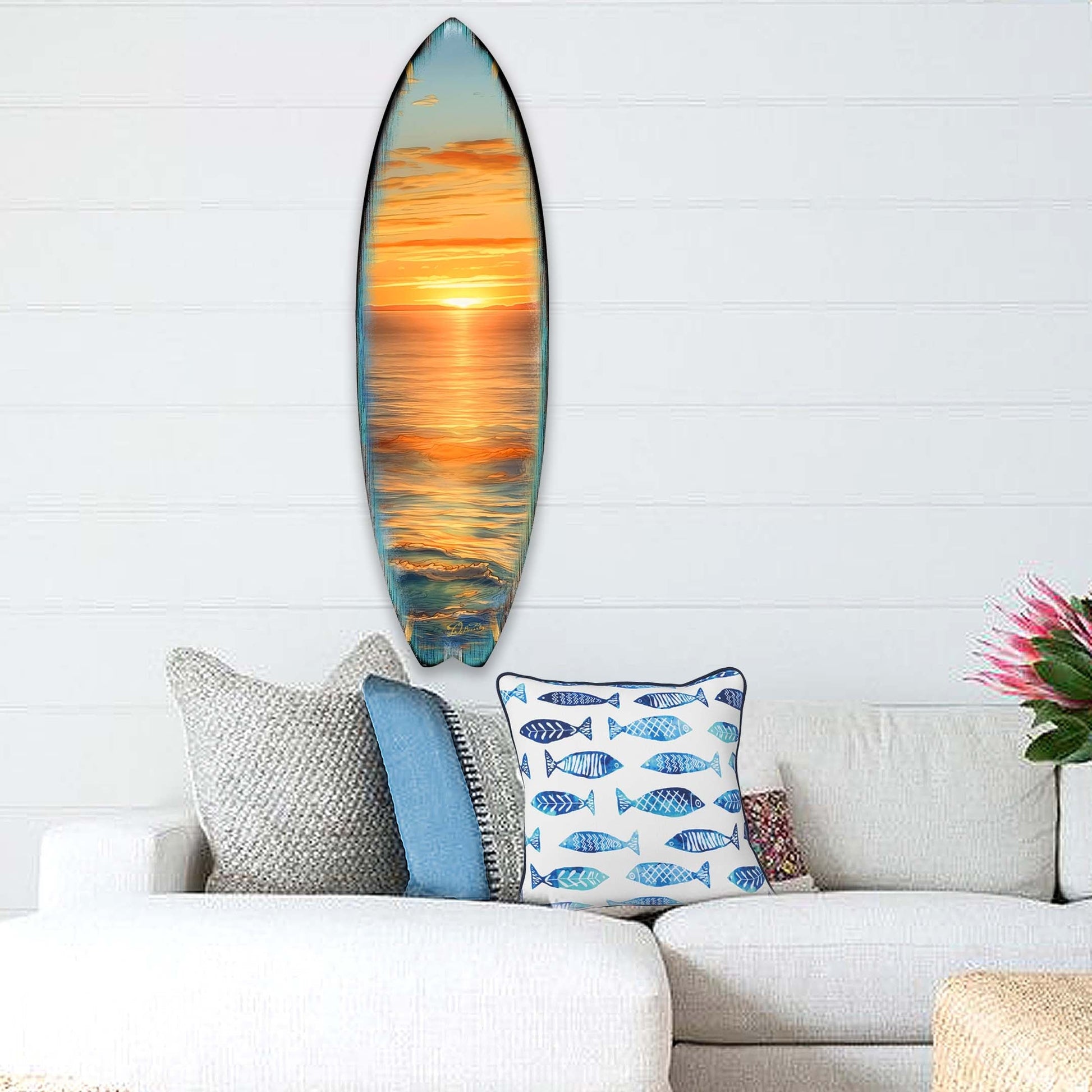 Golden Waves Surfboard Coastal Wall Art by G. DeBrekht - Coastal Holiday Decor - 8490134HS-0