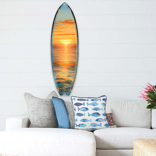Golden Waves Surfboard Coastal Wall Art by G. DeBrekht - Coastal Holiday Decor - 8490134HS-0