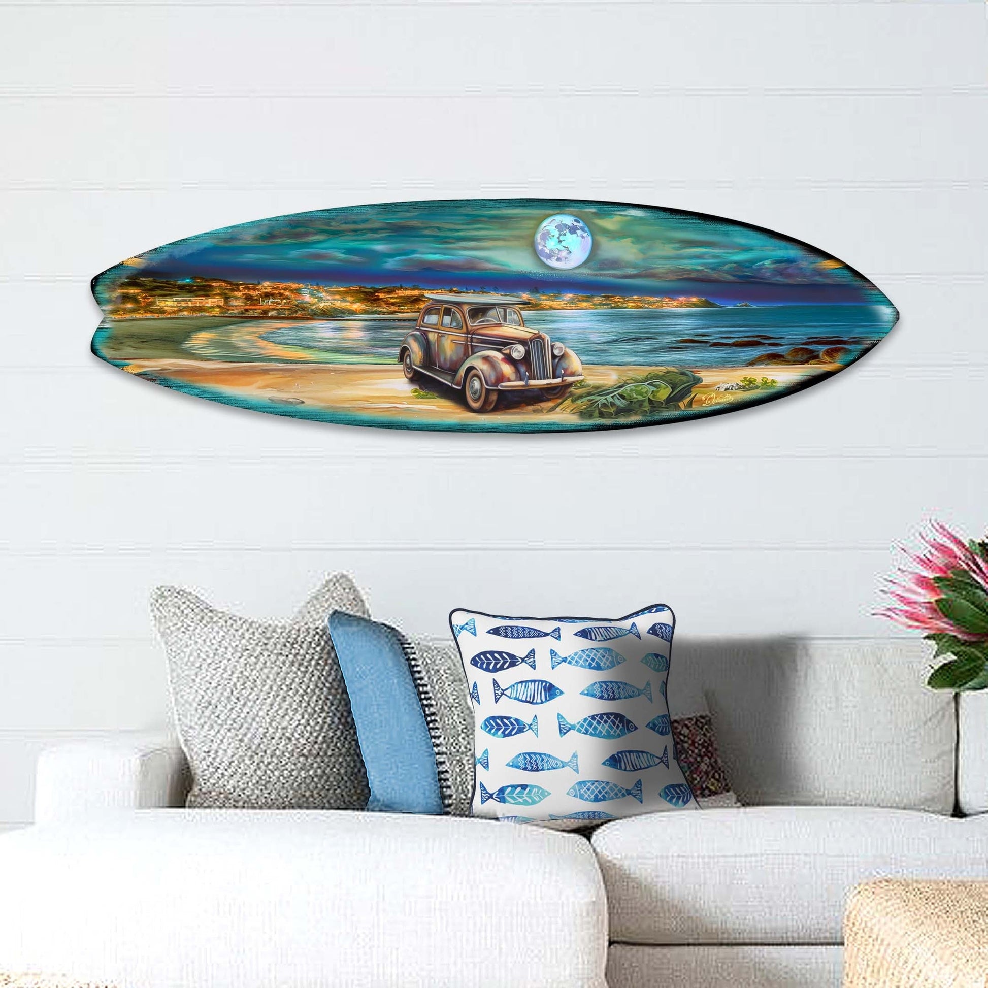 Night Beach Surfboard Coastal Wall Art by G. DeBrekht - Coastal Holiday Decor - 8490123HS-0