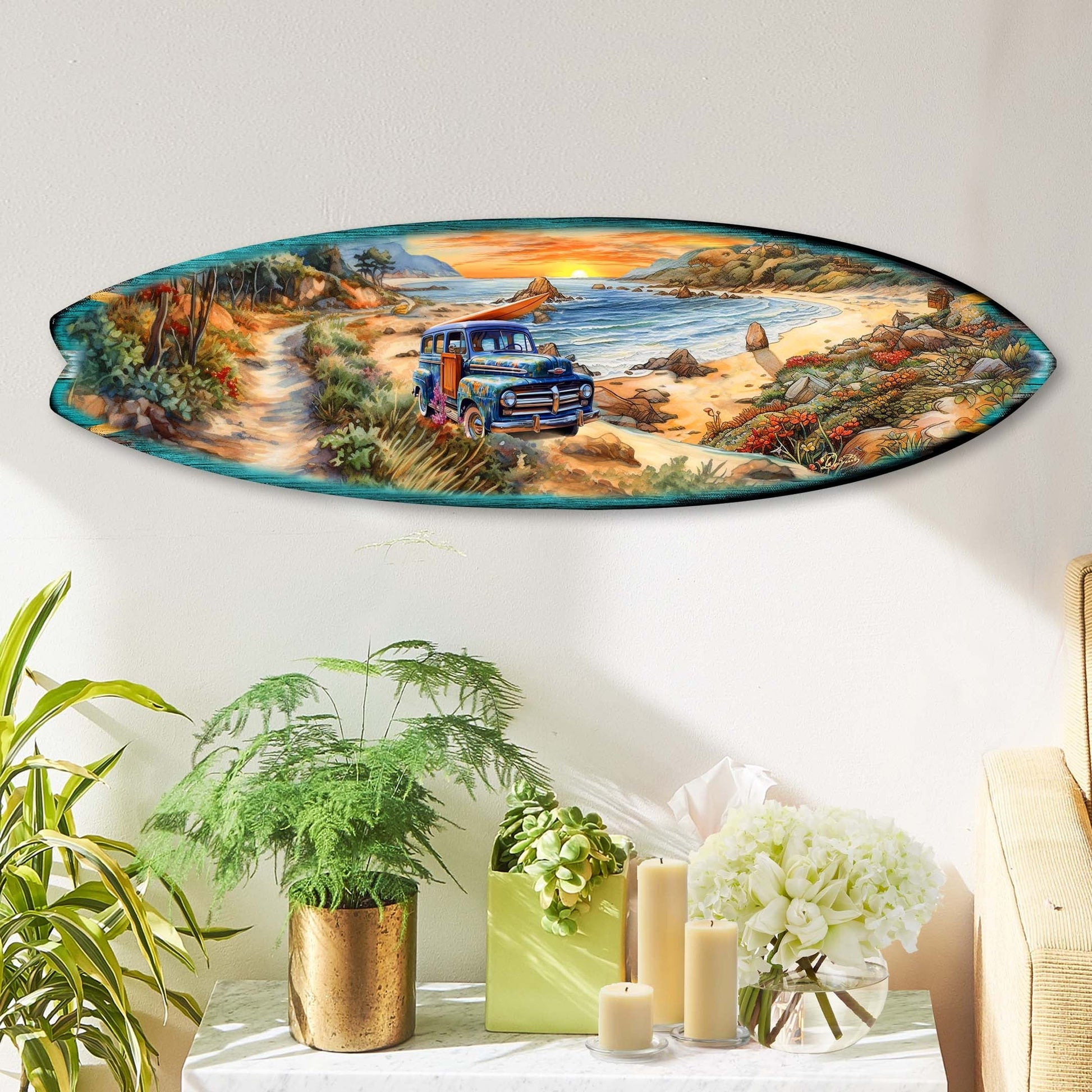 Morning Beach Surfboard Coastal Wall Art by G. DeBrekht - Coastal Holiday Decor - 8490125HS-2