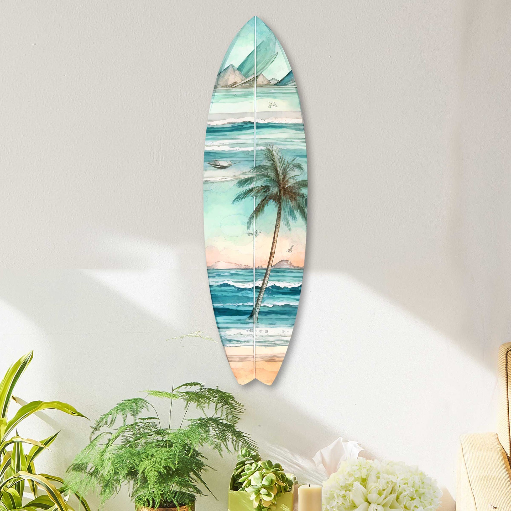 Tropical Palm Surfboard Coastal Wall Art by G. DeBrekht - Coastal Holiday Decor - 8490112HS-3