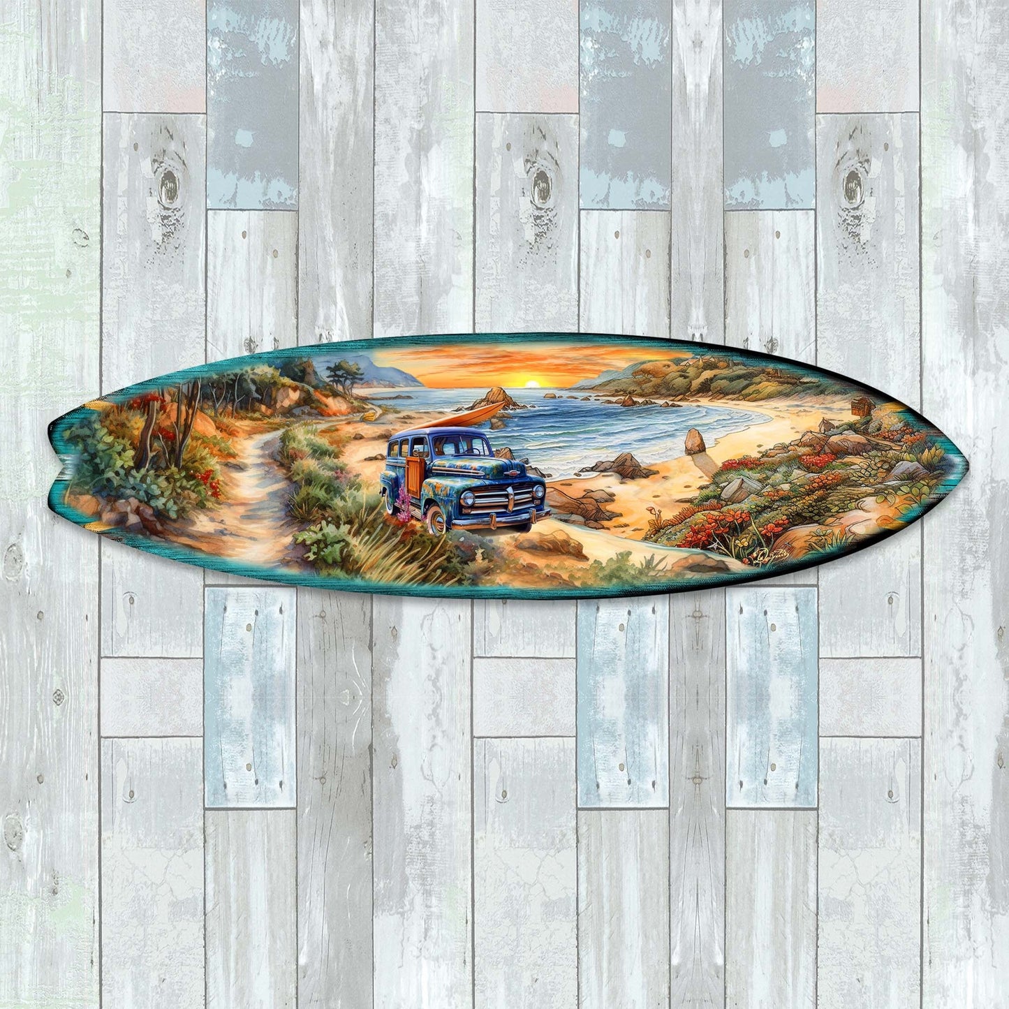 Morning Beach Surfboard Coastal Wall Art by G. DeBrekht - Coastal Holiday Decor - 8490125HS-3