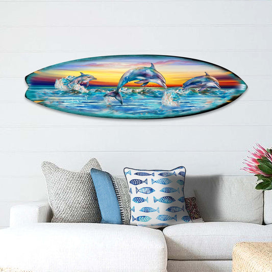 Dolphin's Dance Surfboard Coastal Wall Art by G. DeBrekht - Coastal Holiday Decor - 8490122HS-0