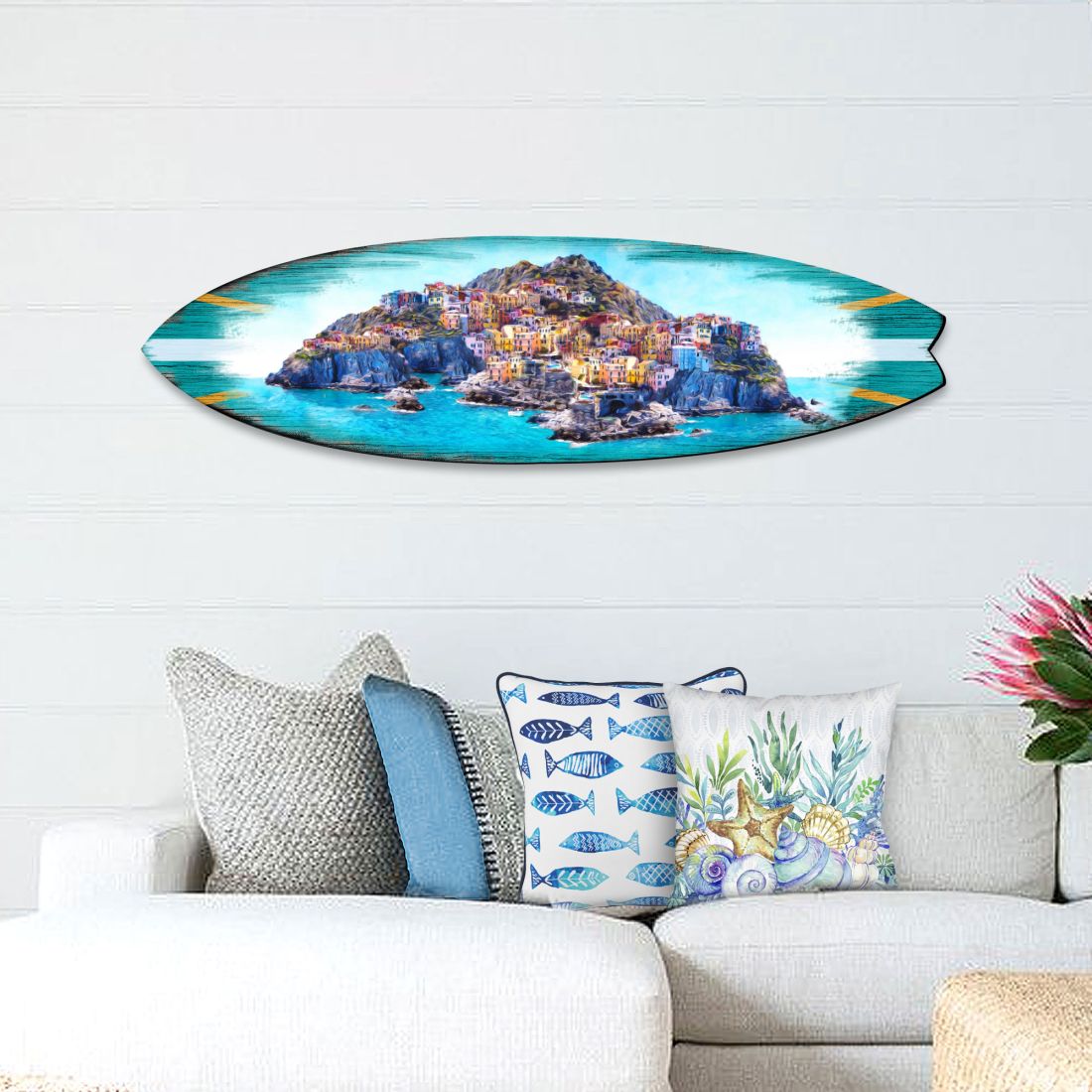 Island Surfboard Coastal Door Art by G. DeBrekht - Coastal Holiday Decor - 8490101HS-0