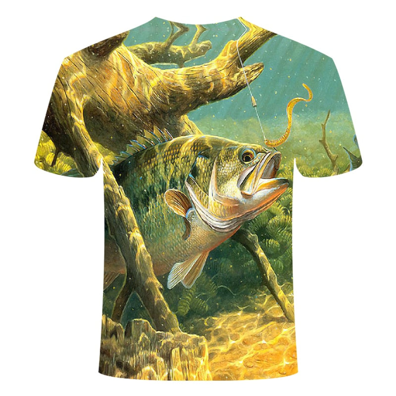 Hd Print Digital Leisure 3d Fish Tshirts Men Fishing T-shirt