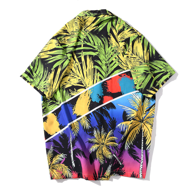Fashion Summer Leaves Print Orange Beach Hawaiian Aloha Shirts Mens Casual Short Sleeve Shirt Camisas Shirts Tops