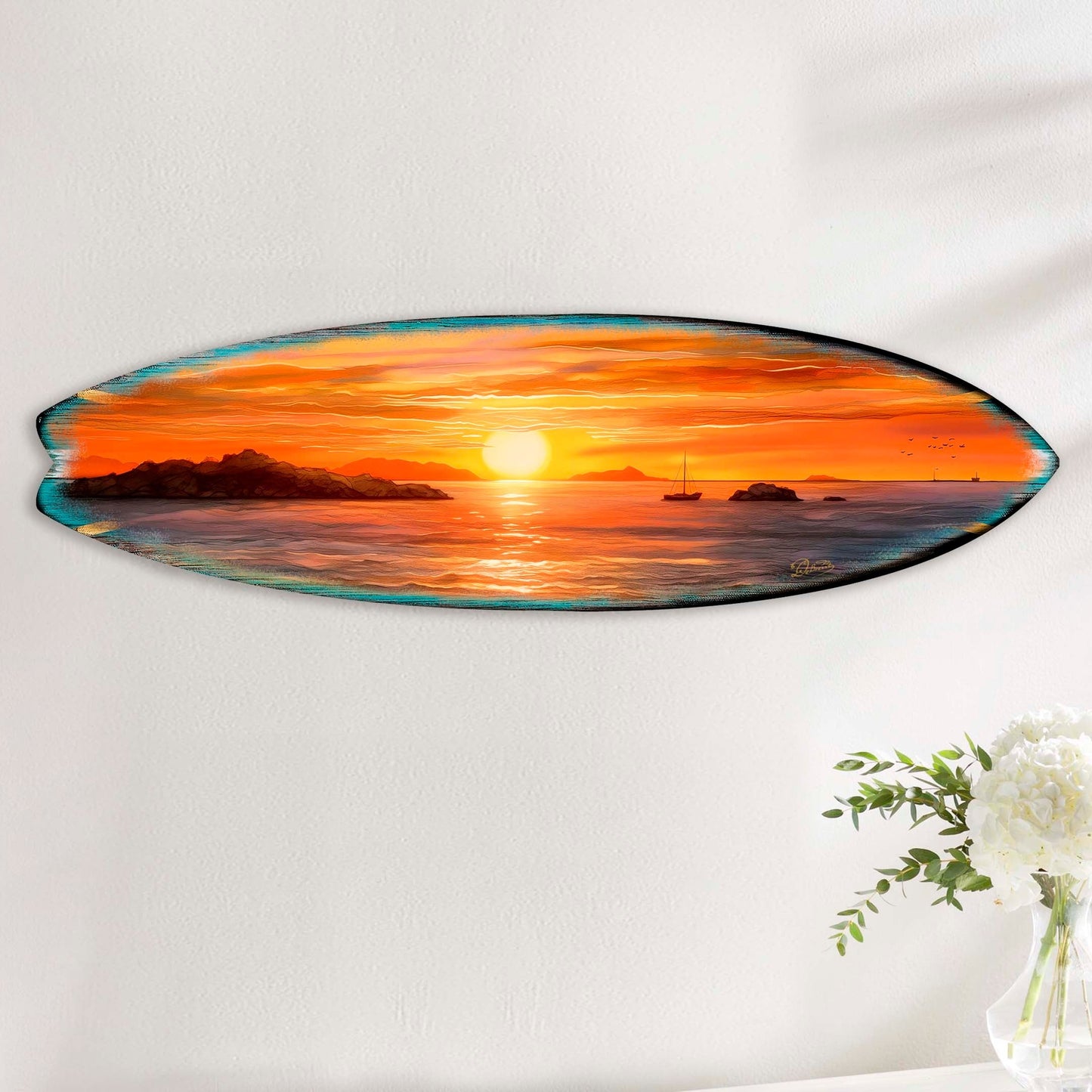 Sunset Symphony Surfboard Coastal Wall Art by G. DeBrekht - Coastal Holiday Decor - 8490133HS-3