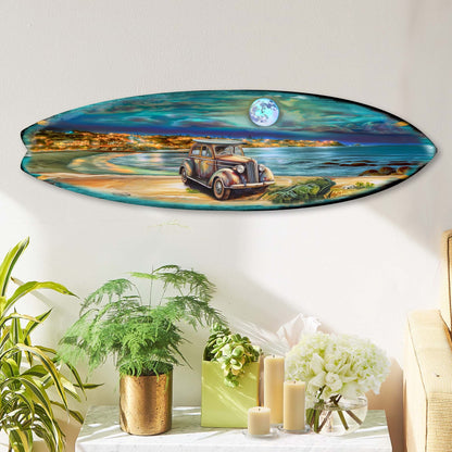 Night Beach Surfboard Coastal Wall Art by G. DeBrekht - Coastal Holiday Decor - 8490123HS-2
