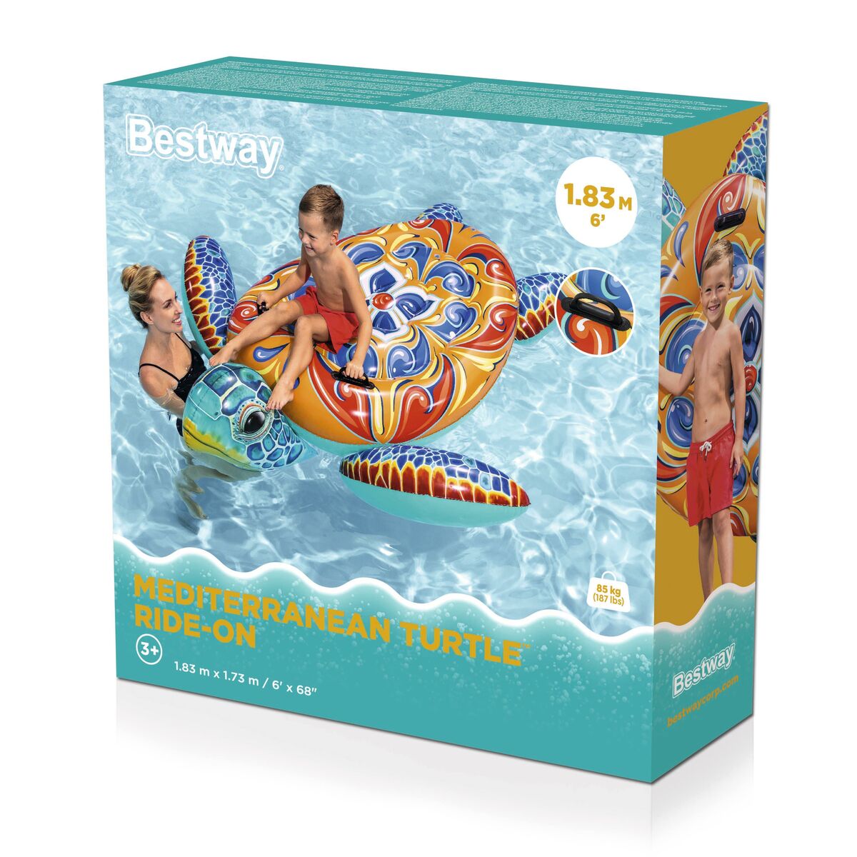 Bestway Inflatable Turtle 183x173 cm with Handles +3 Years Beach Pool 41523-2