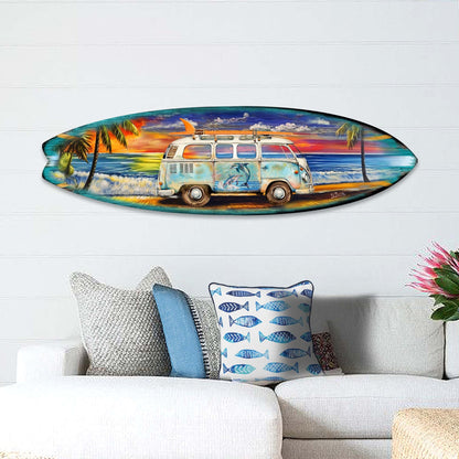 Surf Van at the Beach Surfboard Coastal Wall Art by G. DeBrekht - Coastal Holiday Decor - 8490120HS-0