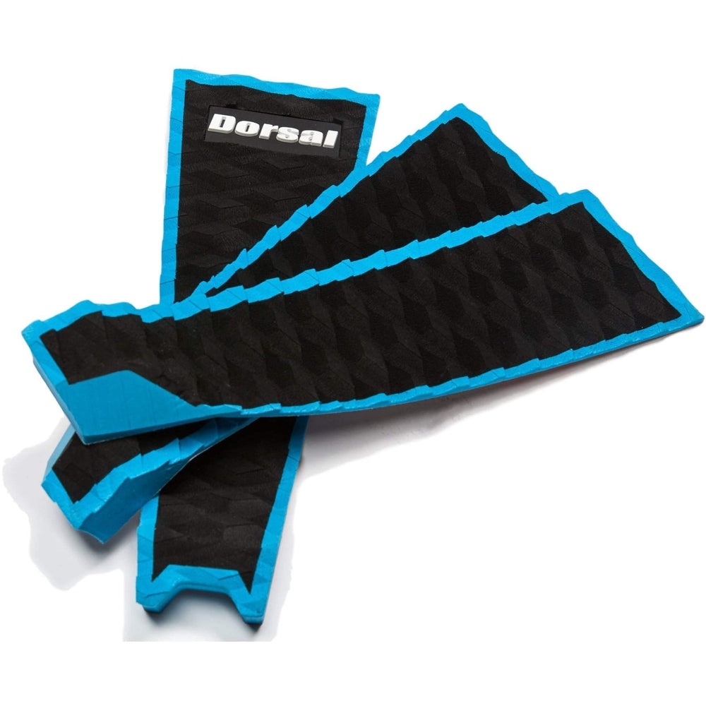 DORSAL Three 3 Piece EVA Surfboard Deck Traction Pads with Kicker Tail for Stomp Skimboards, Surf Boards, Fish Board, Funboard Black/Blue/Red-3