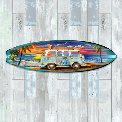 Surf Van at the Beach Surfboard Coastal Wall Art by G. DeBrekht - Coastal Holiday Decor - 8490120HS-3