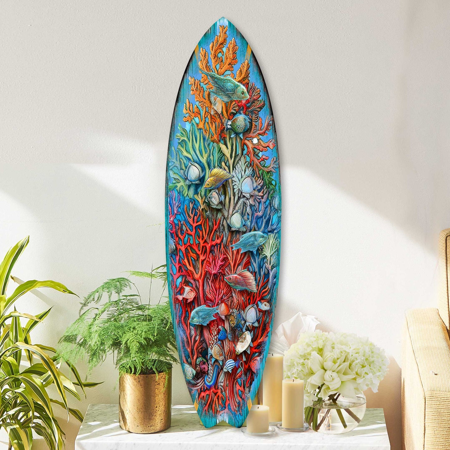 Surfboard Coastal Wall Art - Underwater Life Wall Art by G. DeBrekht - Coastal Holiday Decor - 8490135HS-0