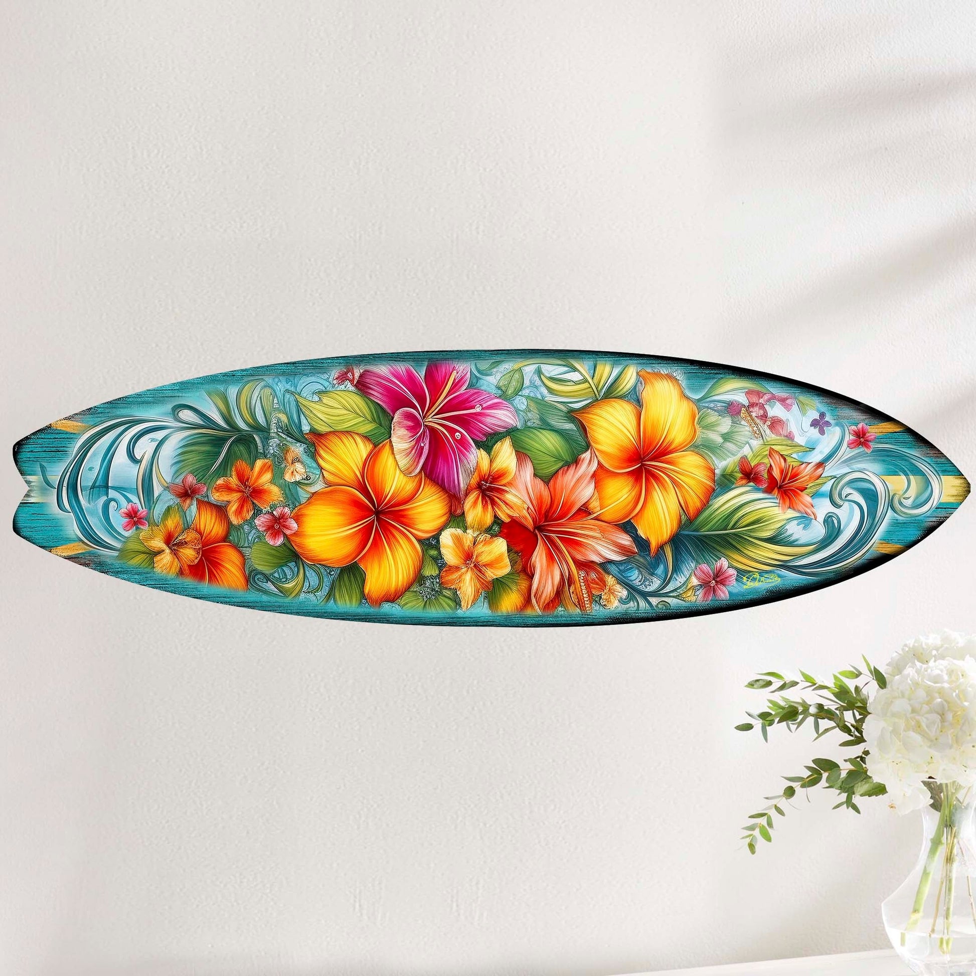 Hawaiian Flowers Surfboard Coastal Wall Art by G. DeBrekht - Coastal Holiday Decor - 8490121HS-1
