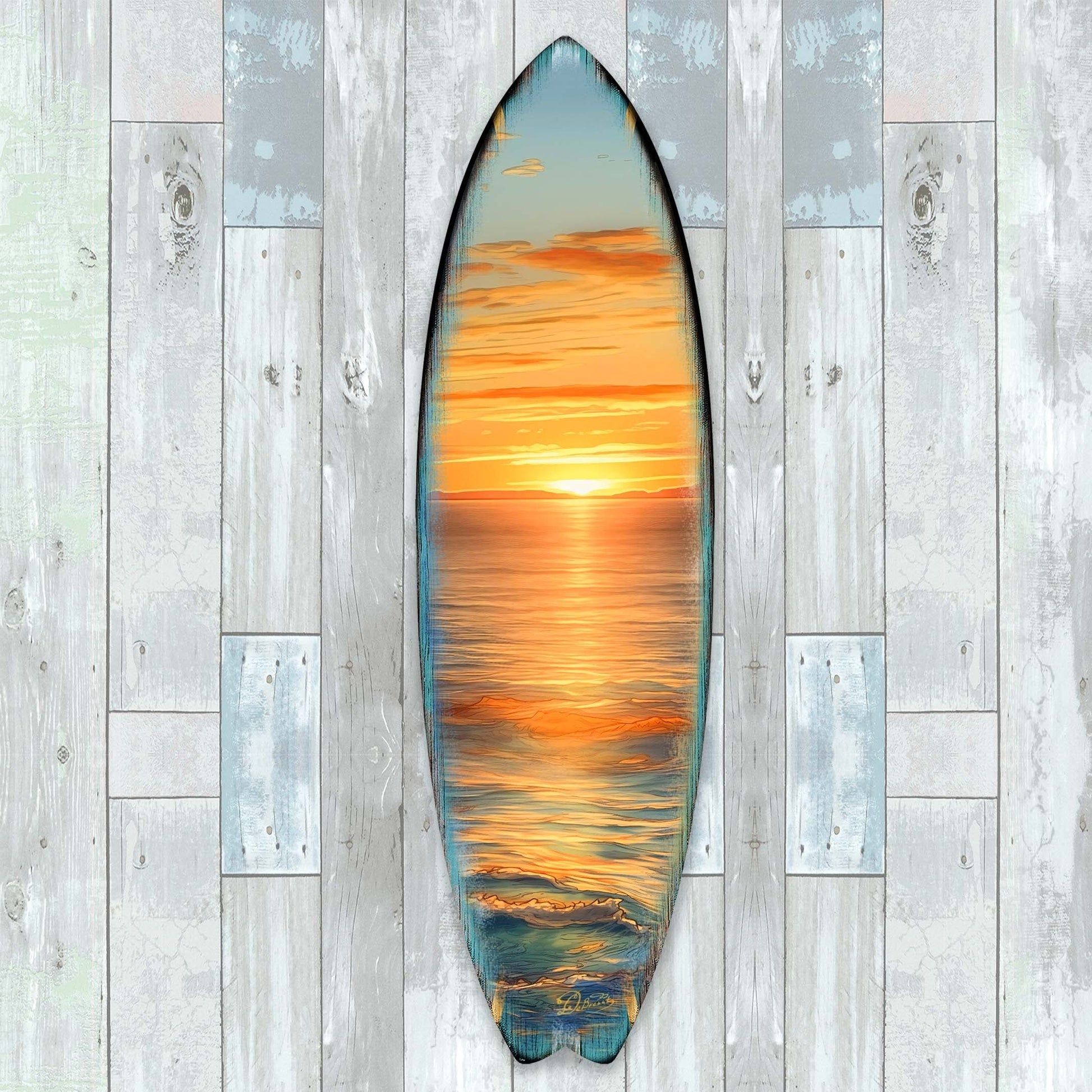 Golden Waves Surfboard Coastal Wall Art by G. DeBrekht - Coastal Holiday Decor - 8490134HS-2