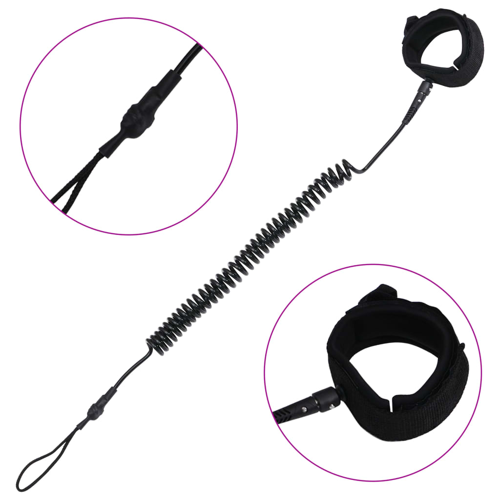 vidaXL SUP Coiled Leash Black 10 inch-1