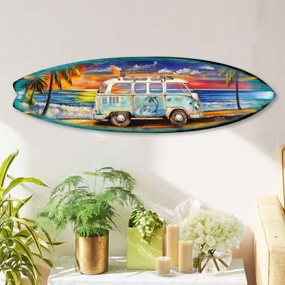 Surf Van at the Beach Surfboard Coastal Wall Art by G. DeBrekht - Coastal Holiday Decor - 8490120HS-2