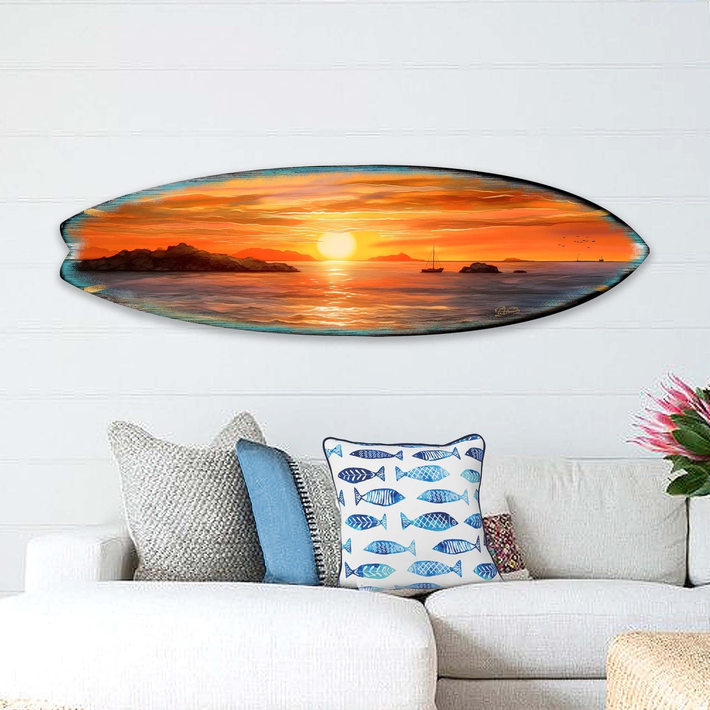 Sunset Symphony Surfboard Coastal Wall Art by G. DeBrekht - Coastal Holiday Decor - 8490133HS-2