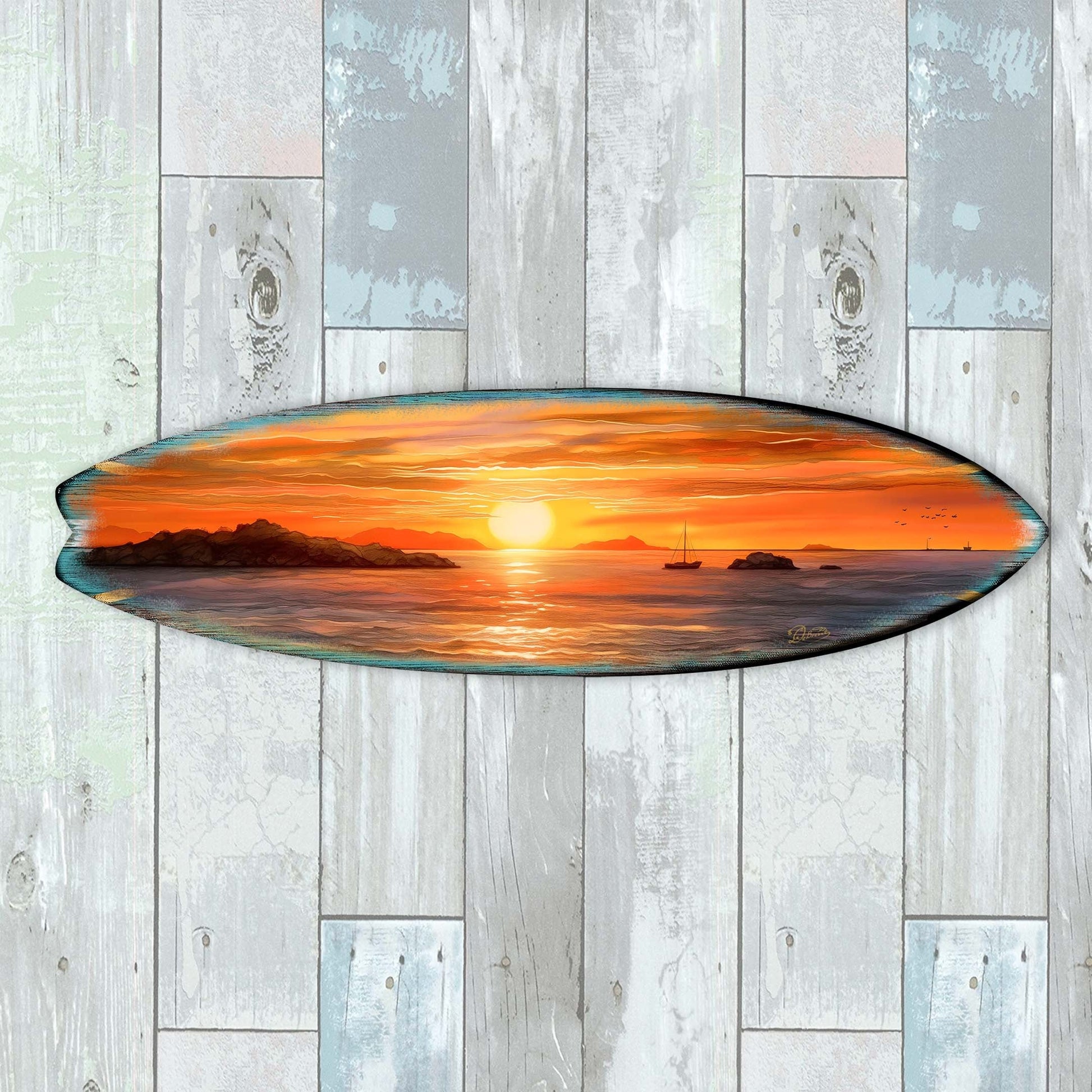 Sunset Symphony Surfboard Coastal Wall Art by G. DeBrekht - Coastal Holiday Decor - 8490133HS-1
