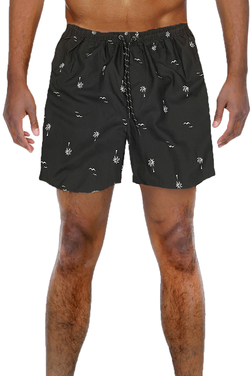 B/W Palm Print Swim Shorts-0