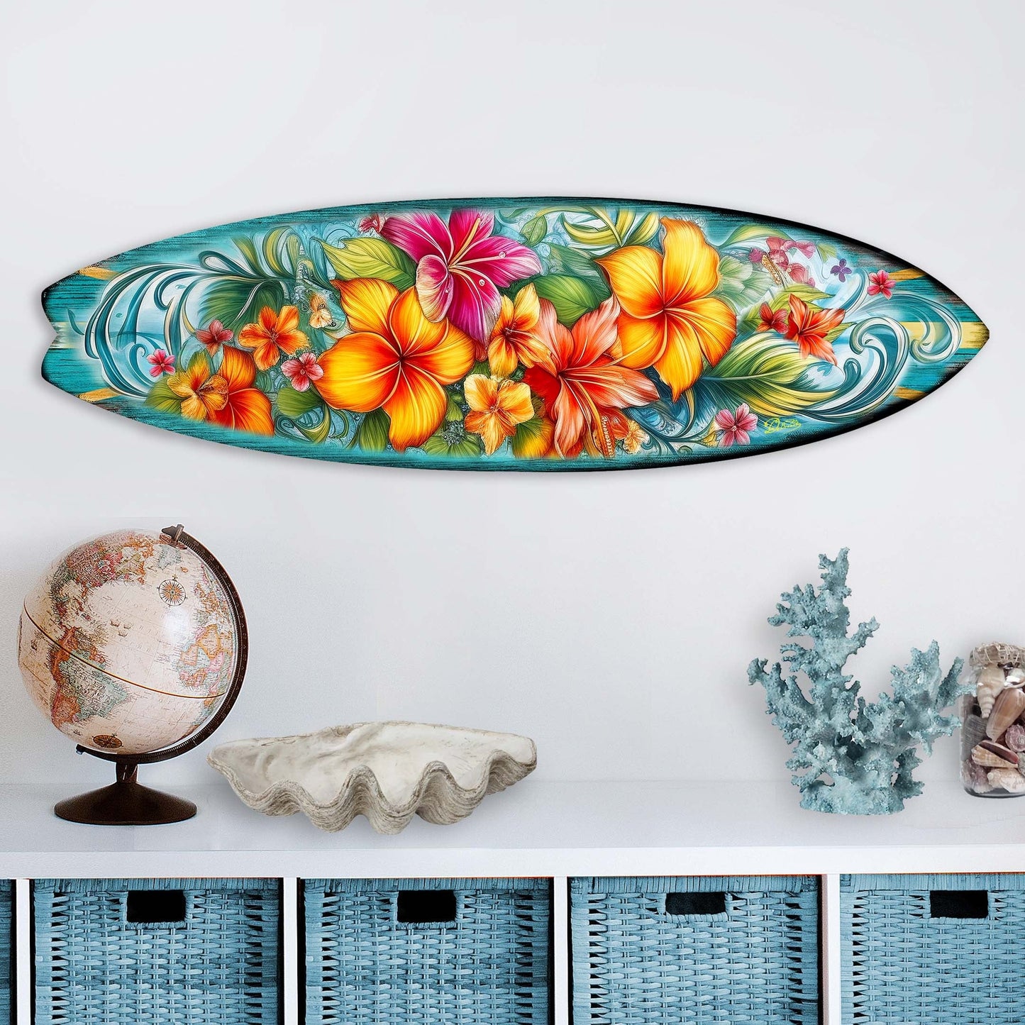 Hawaiian Flowers Surfboard Coastal Wall Art by G. DeBrekht - Coastal Holiday Decor - 8490121HS-2