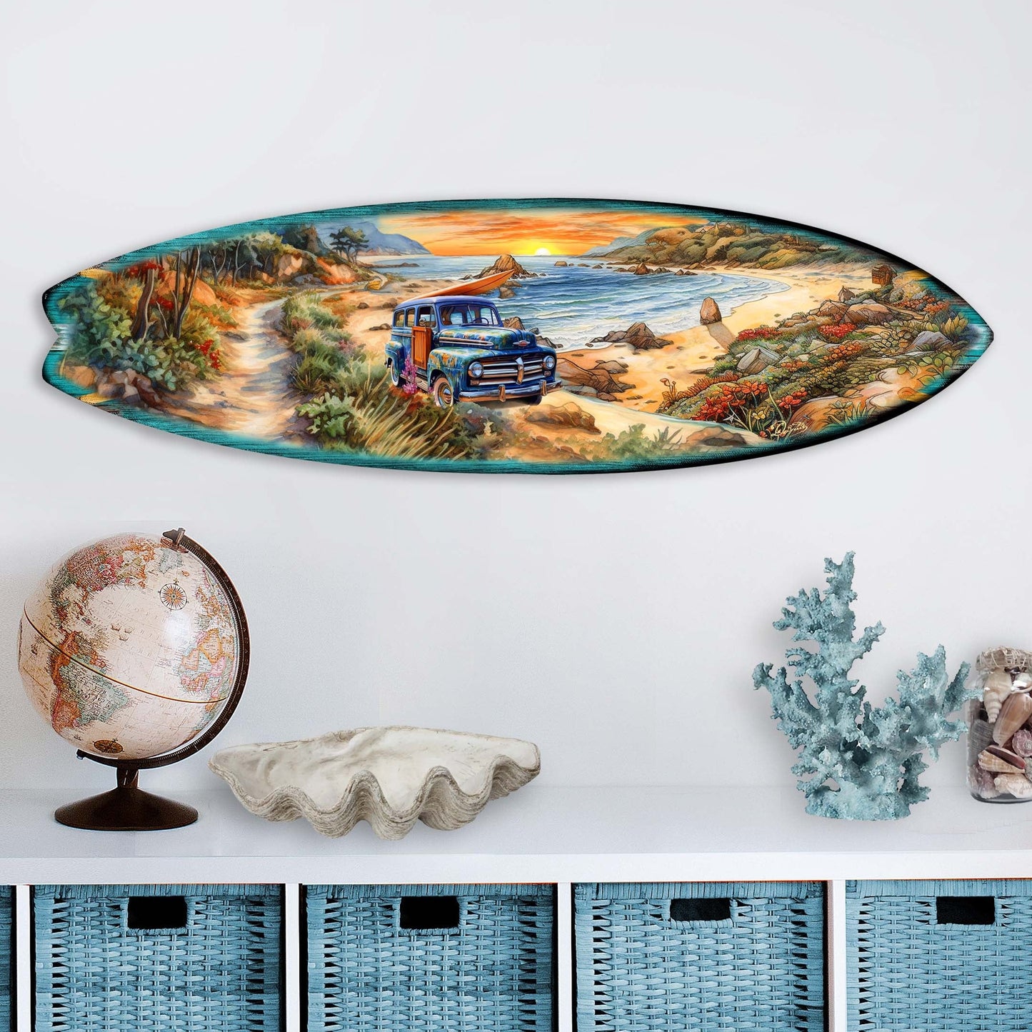 Morning Beach Surfboard Coastal Wall Art by G. DeBrekht - Coastal Holiday Decor - 8490125HS-1