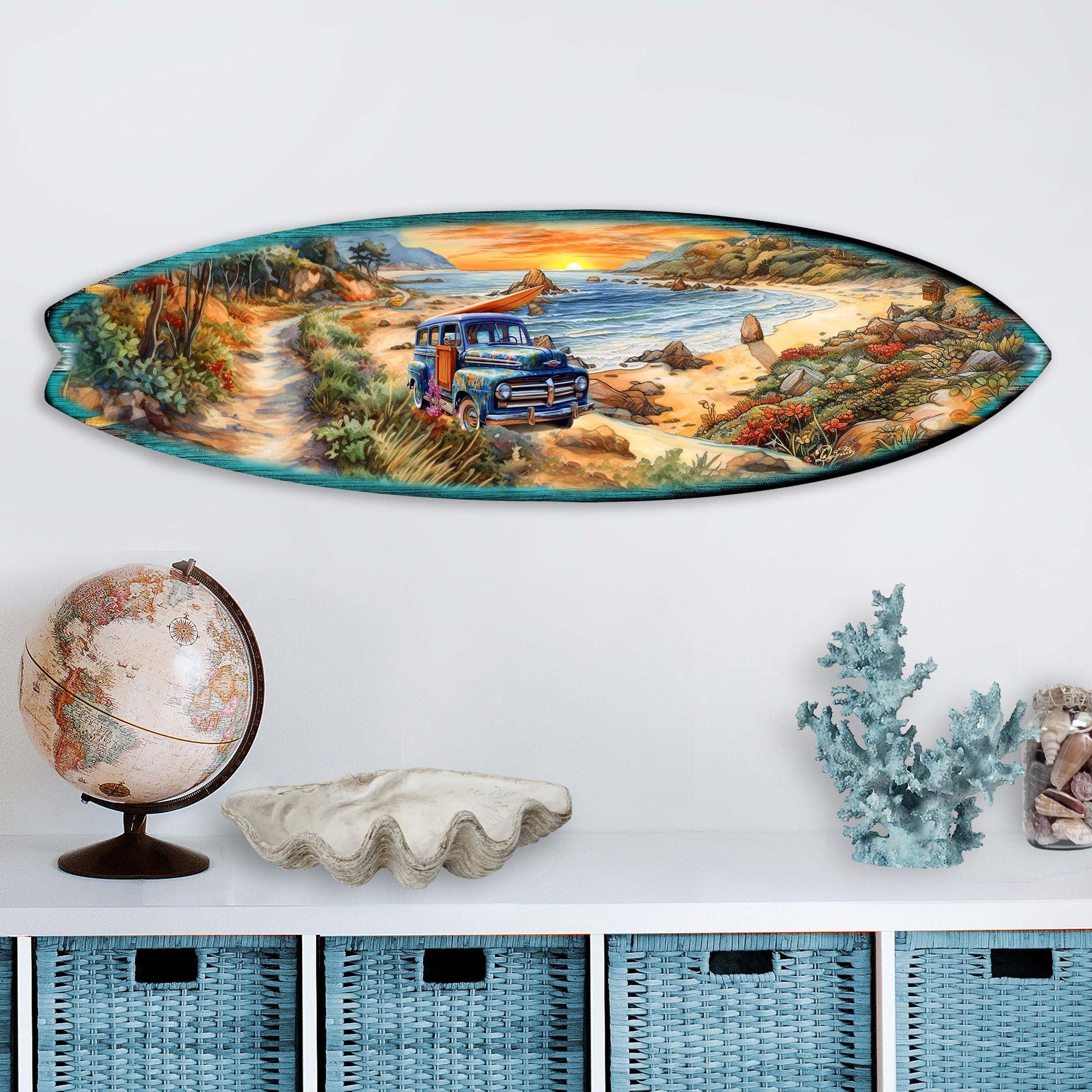 Morning Beach Surfboard Coastal Wall Art by G. DeBrekht - Coastal Holiday Decor - 8490125HS-1