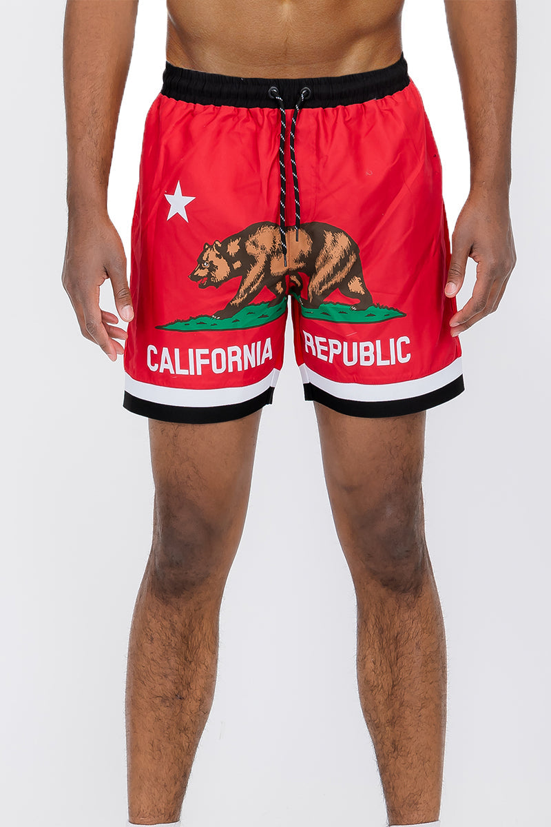 Fronted Cali Rep Print Swim Shorts-0