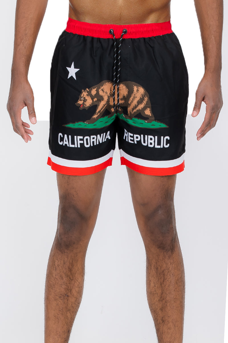 Fronted Cali Rep Print Swim Shorts-1