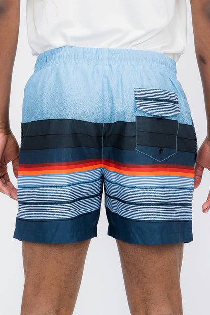 Striped Print Swim Shorts-2