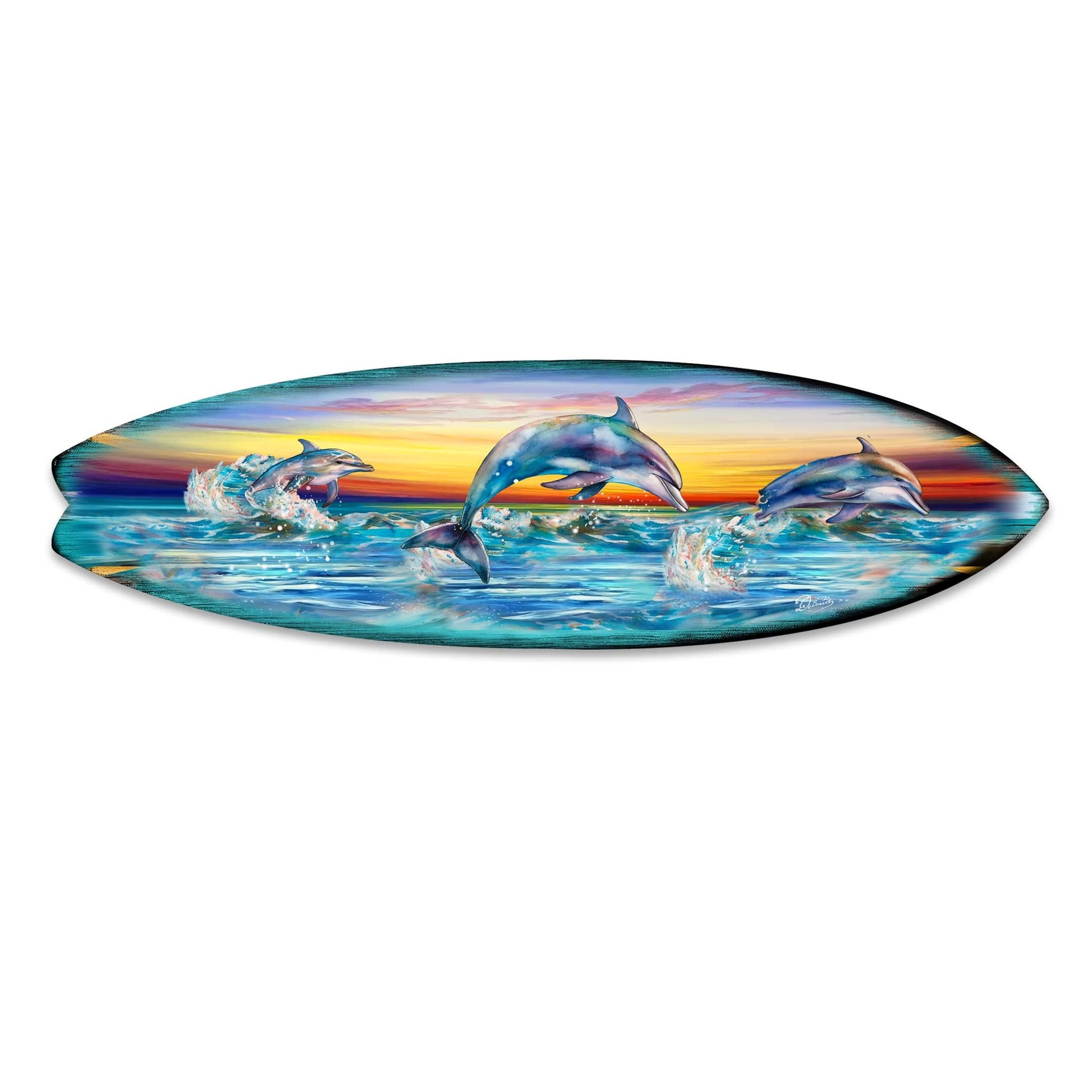Dolphin's Dance Surfboard Coastal Wall Art by G. DeBrekht - Coastal Holiday Decor - 8490122HS-4