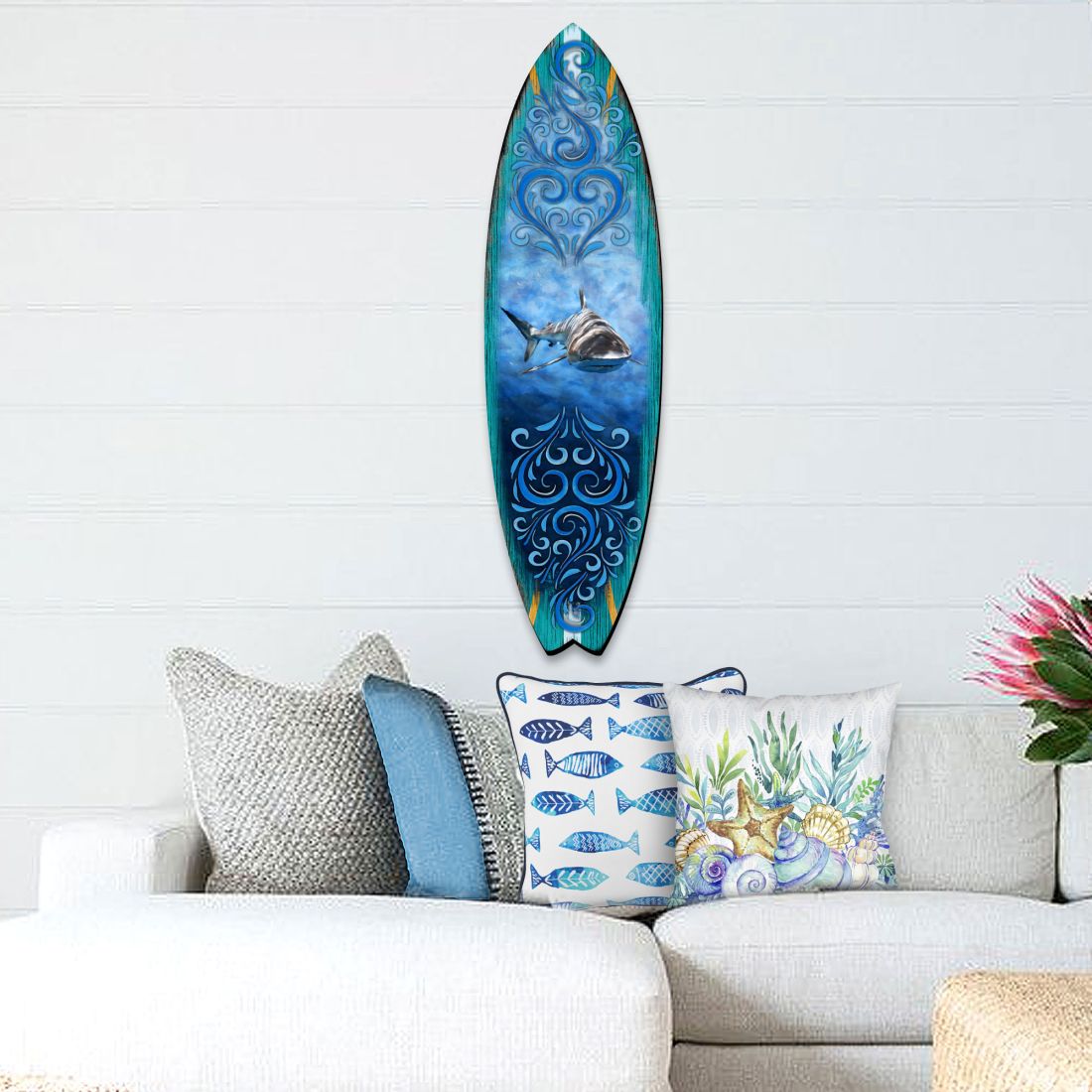 Shark Surfboard Coastal Door Art by G. DeBrekht - Coastal Sea-Life Decor - 8490104HS-0