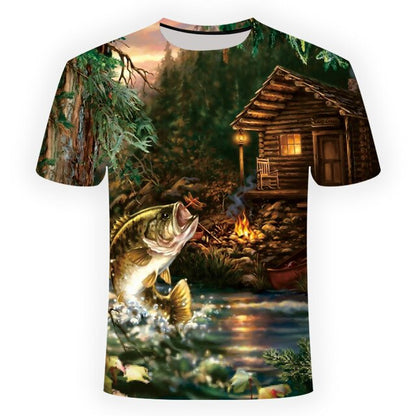 Hd Print Digital Leisure 3d Fish Tshirts Men Fishing T-shirt