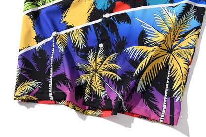 Fashion Summer Leaves Print Orange Beach Hawaiian Aloha Shirts Mens Casual Short Sleeve Shirt Camisas Shirts Tops